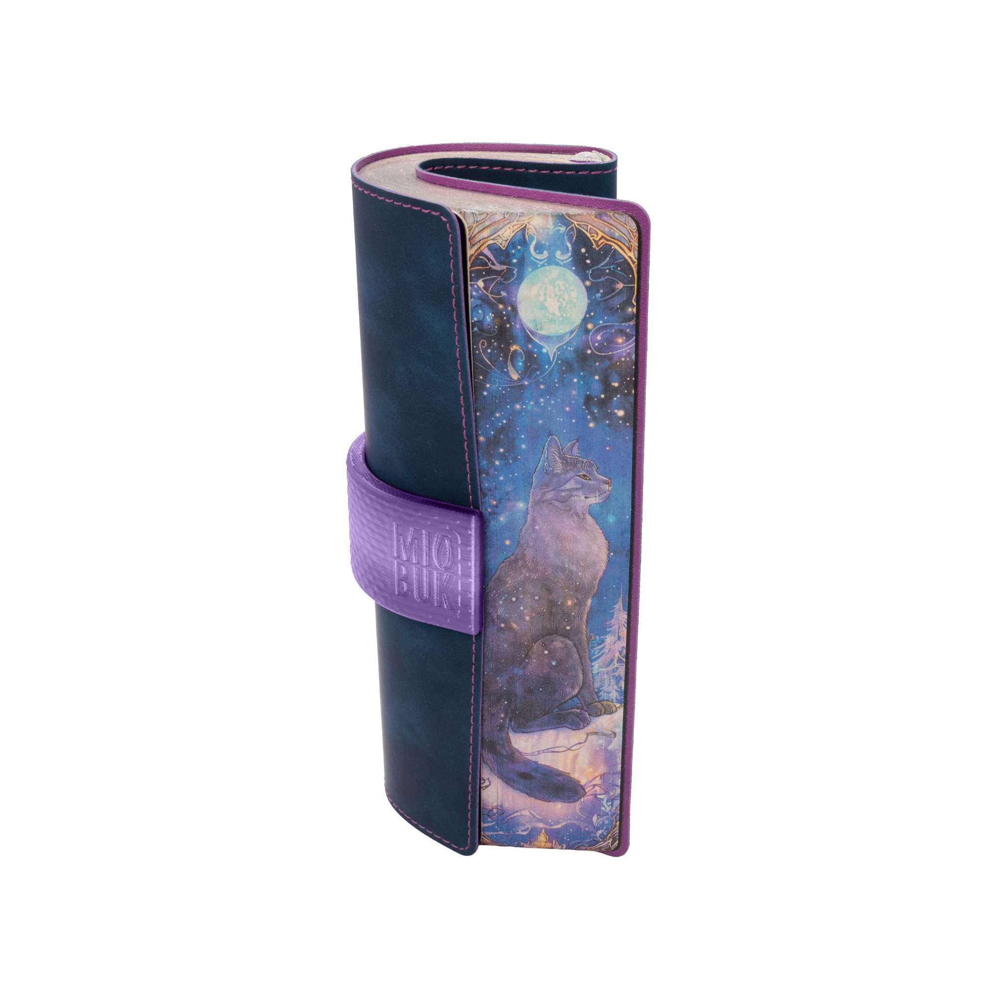 MIOBUK® Ring Punti Blu-Viola Mistico applicato a un taccuino MIOBUK